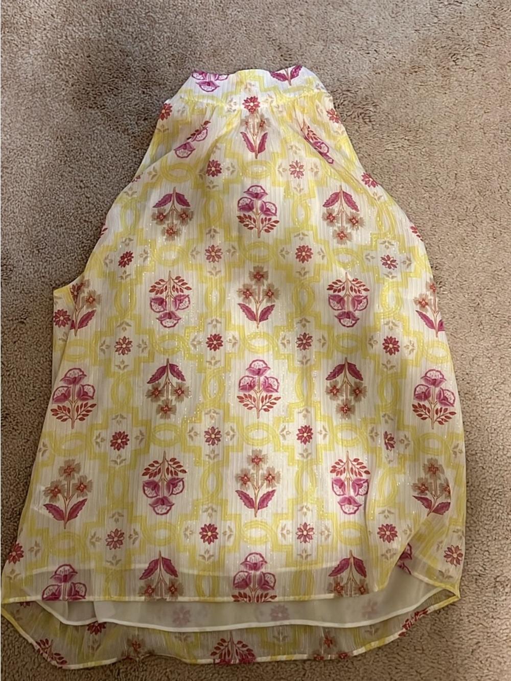 Ann Taylor Yellow Floral Halter Dress with Pink Accents